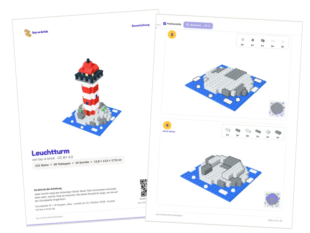 Portada y página de pasos de unas instrucciones de montaje generadas automáticamente